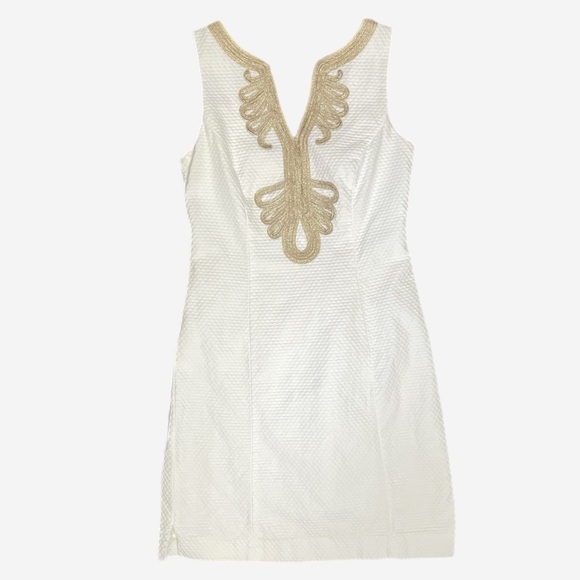 Lily Pulitzer White Resort Bentley Gold Braid Soutache Shift Dress size 4 - Picture 7 of 13